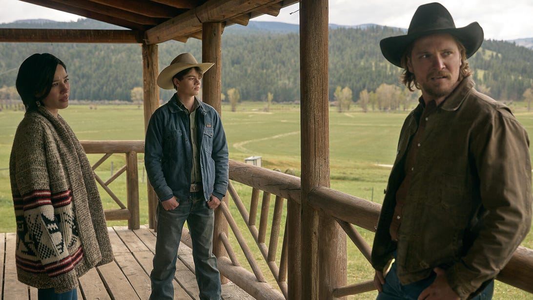 Kelsey Asbille, Brecken Merrill, and Luke Grimes, Yellowstone